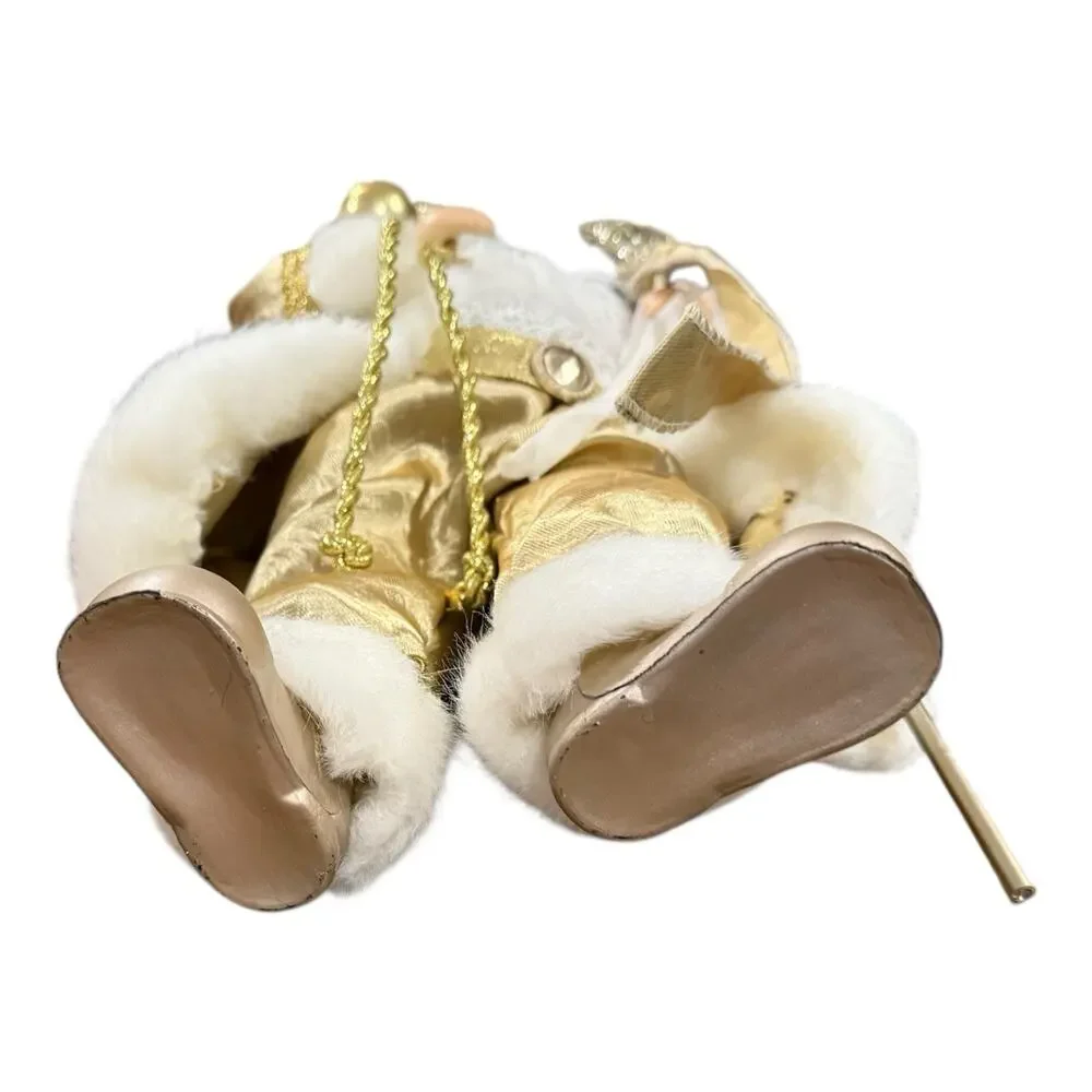 Christmas Santa Claus‎ Doll Gold White Staff Standing Tabletop Decor 19
